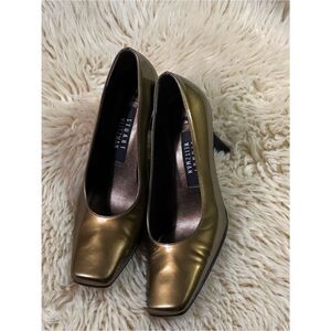 Stuart Weitzman Metallic Olive Pumps with Square Toe